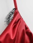 Fashion Red Satin Lace Stitching Dress