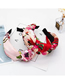 Fashion Pink Geranium Knotted Headband Geranium Printed Satin Fabric Knotted Wide-brimmed Headband
