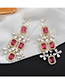 Fashion Red  Silver Pin Micro Inlaid Zircon Gemstone Flower Earrings