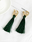Fashion Green Alloy Chain Cotton Tassel Earrings