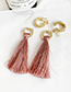 Fashion Red Alloy Chain Cotton Tassel Earrings