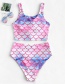 Fashion Pink High Waist Gradient Fish Scale Print Split Swimsuit