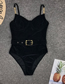 Fashion Black Waist Buckle Metal Chain Shoulder Strap One-piece Swimsuit