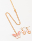 Fashion Gold Butterfly Pearl Drop Oil Earrings Necklace Set