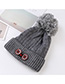 Fashion Black Double Buckle Knitted Wool Cap