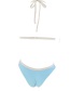 Fashion Blue Contrast Color Bandage Split Swimsuit
