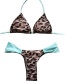 Fashion Leopard Splicing Contrast Triangle Split Swimsuit