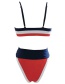 Fashion Color Contrast Stitching High Waist Split Swimsuit
