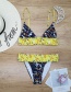 Fashion Color Floral Pleated Triangle Low Waist Split Swimsuit