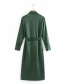 Fashion Green Silk Satin Tie Single-breasted Dress