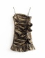 Fashion Bronze Metallic Laminated Pleated Suspender Dress