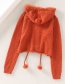 Fashion Orange Fur Ball Hooded Button Short Sweater