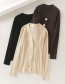 Fashion Beige V-neck Knitted Button Single-breasted Sweater Cardigan