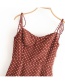 Fashion Red-brown Polka Dot High Waist Side Split Hem Lace Up Dress