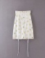 Fashion White Flower-print Drawstring Pleated Skirt