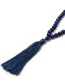 Fashion Navy Wooden Beads Agate Gem Tassel Necklace