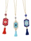 Fashion Red Rice Beads Woven Eye Tassel Stainless Steel Necklace