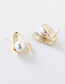Fashion Gold  Silver Needle Pearl Geometric Bent Earrings