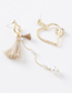 Fashion Gold  Silver Needle Love Pearl Tassel Asymmetric Earrings