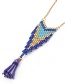 Fashion Suit Blue Rice Beads Woven Geometric Pattern Earrings Necklace