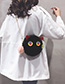 Black Contrast Embroidered Cat Hair Ball Shoulder Bag