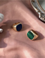 Fashion Beige Long Ring Square Glossy Lapis Lazuli Brass Ring