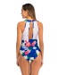 Fashion Blue Mesh Plant Print One-piece Swimsuit