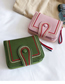 Fashion Pink Embroidery Line Short Section 2 Fold Wallet