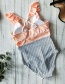 Fashion Pink And White Stripes + Pink Turtle Leaf Print On White Ruffled Striped Polka Dot One-piece Swimsuit