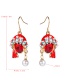 Fashion Red Official Cap Alloy Drip Pearl Earrings
