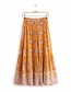 Fashion Orange Elastic Waist Floral Print Skirt