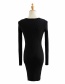 Fashion Black Threaded V-neck 5-button Dress