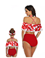 Fashion Red Printed Ruffle Fringe Parent-child Bikini Children