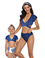 Fashion Blue Print Cross Strap Sports Bikini Three Piece Set For Children