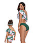 Fashion Green Foliage Print Flash Bikini Children