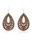 Fashion Brown Carved Hollow Wood Large Water Drop Earrings