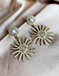 Fashion Silver Alloy Diamond Pearl Sun Flower Stud Earrings