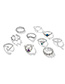 Fashion Silver Elephant Feather Crown Leaf Glass Bead Rings Set