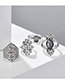 Fashion Silver Hollow Carved Gray Stone And Diamond Geometric Ring Set