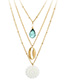 Fashion White Emerald Flower Shell Three Layers Necklace