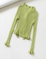 Fashion Green V-neck Rib Knit Buttoned Fungus Cardigan Sweater