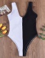 Fashion Black And White V-neck Stitching Conjoined Swimwear