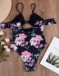 Fashion Black Floral Print Shoulder Strap Conjoined Swimwear