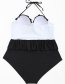 Fashion White + Black Contrast Stitching Halter Neck Ruffles Swimwear
