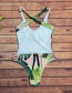 Fashion White Leaf Print Beauty Back Swimwear