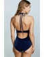 Fashion Sapphire Open Chest Hanging Neck Leakage Back Conjoined Swimwear
