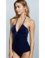 Fashion Sapphire Open Chest Hanging Neck Leakage Back Conjoined Swimwear