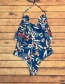 Fashion Blue Printed Halter Neck Ruffled Back Swimwear