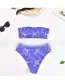 Fashion Blue Marble Print Tube Top Triangle Split Bikini
