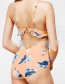 Fashion Orange Powder Leaky Back Plant Print Pleated Lace Conjoined Bikini